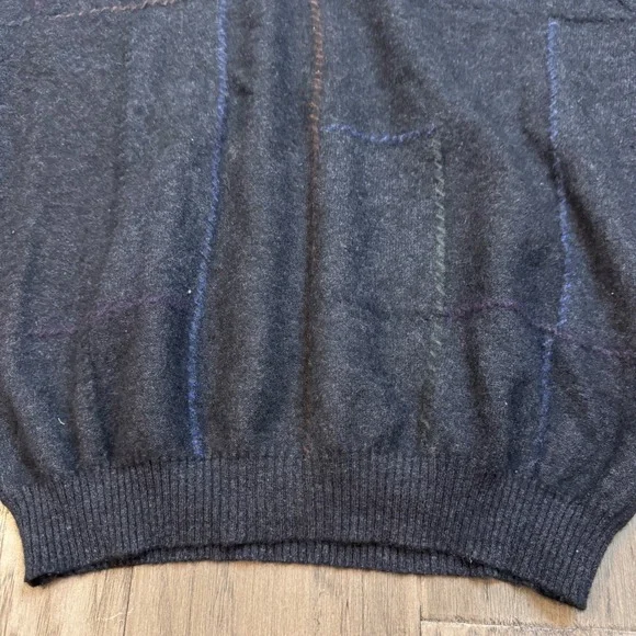 Men's Lenor Romano 100% Cashmere‎ Sweater XL Plaid Knit Crew Neck Mongolia - Picture 10 of 11